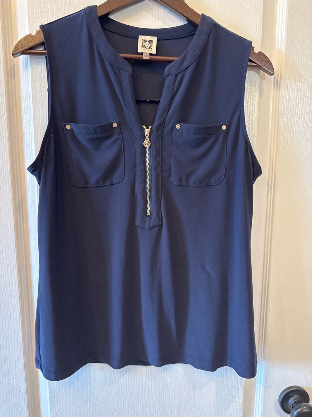 Anne Klein Navy Sleeveless Zip-Front Tank with Chest Pockets
